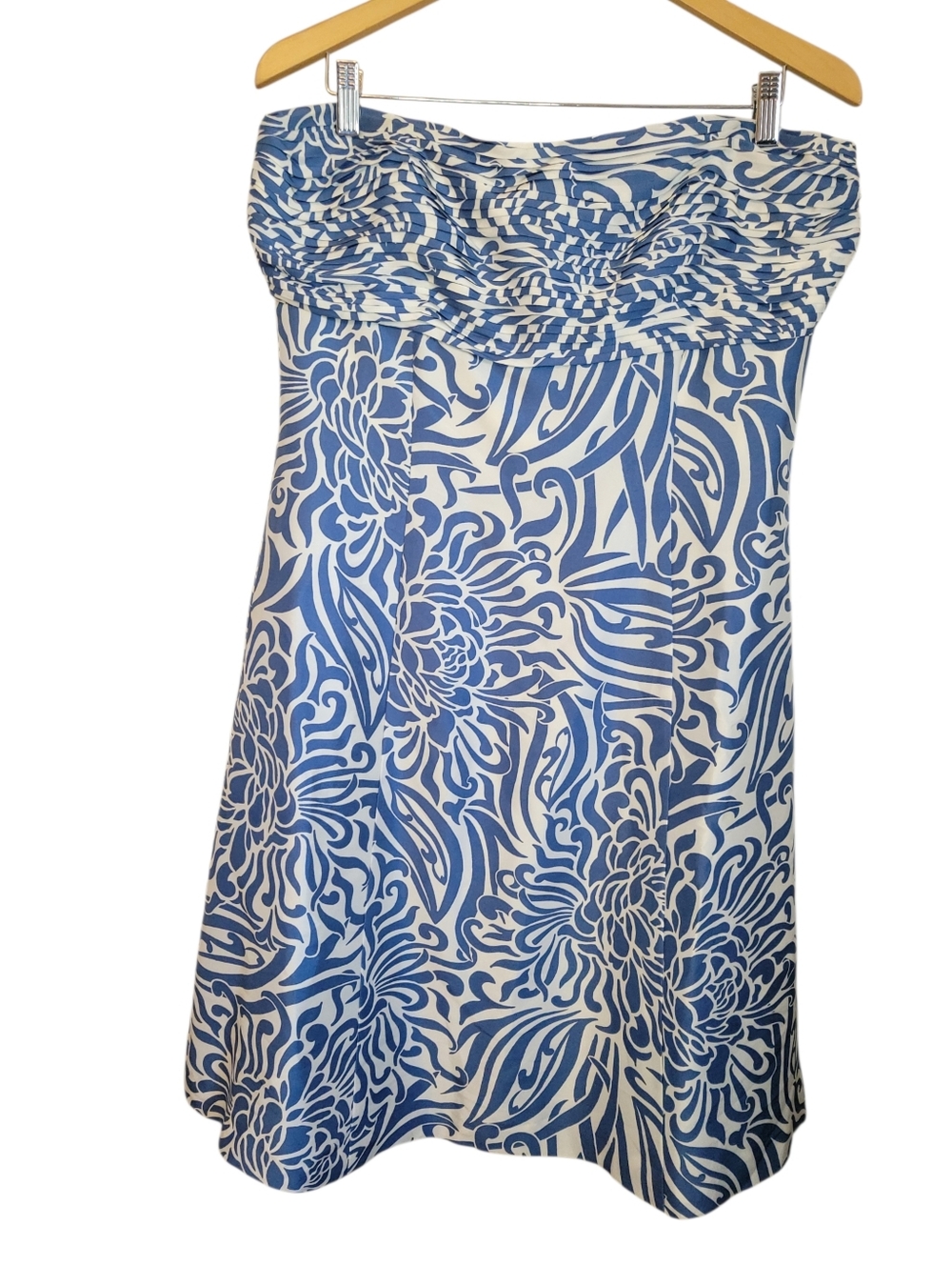 ​Ann Taylor 100% Silk Blue White Floral Strapless Ruched Cocktail Dress Size 12 - Picture 3 of 10